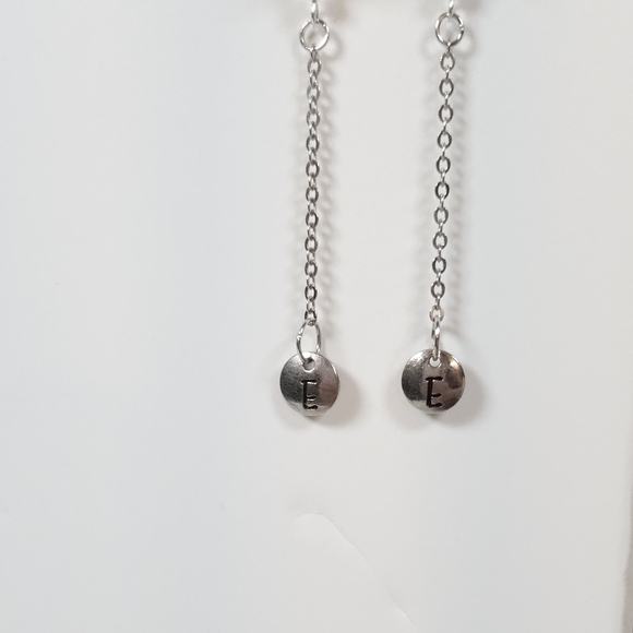Handmade Silver Letter Charm & Chain Dangle Earrings Personalized Initial Letter - Picture 10 of 10